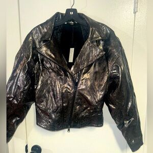 DACUTE Silver Biker Jacket IT42 US 6  Metallic Coated Made in Italy $650